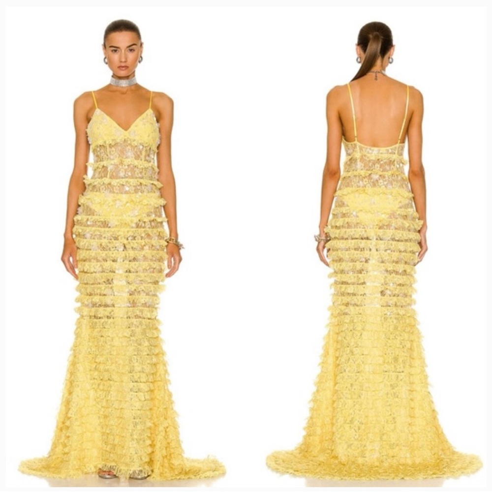 Retrofete Delphi embellished lace yellow maxi